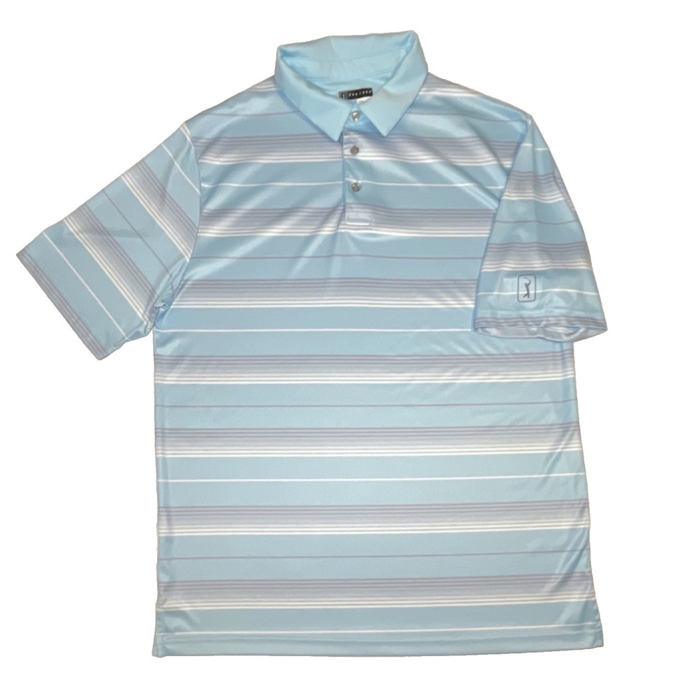 PGA TOUR ProSeries XLT Light Blue Striped Golf Polo Men's Short Sleeve XL